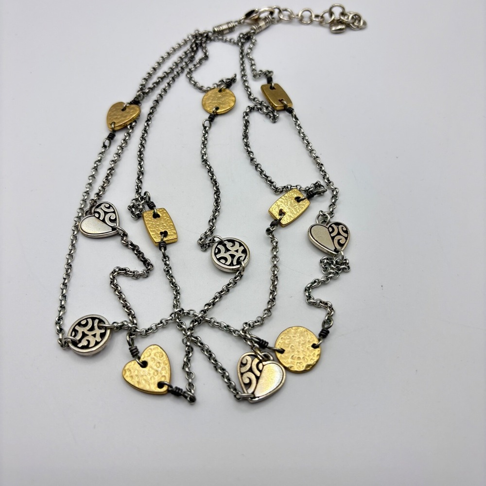 Brighton Deco Silver Tone Gold Hearts Multi-strand Necklace Retired